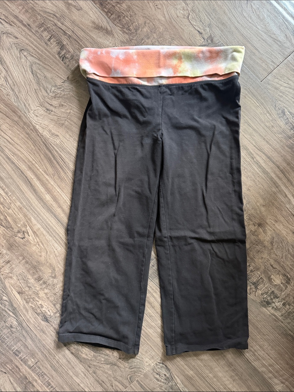 PINK Victoria's Secret Black Fold-Over Waist Leggings with Pastel Tie-Dye Band